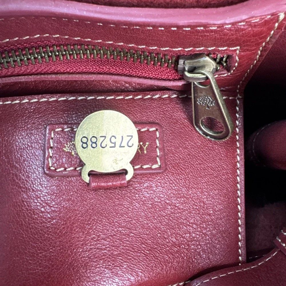 MULBERRY Bayswater Red Leather Tote Bag Turn Lock Handbag Vintage